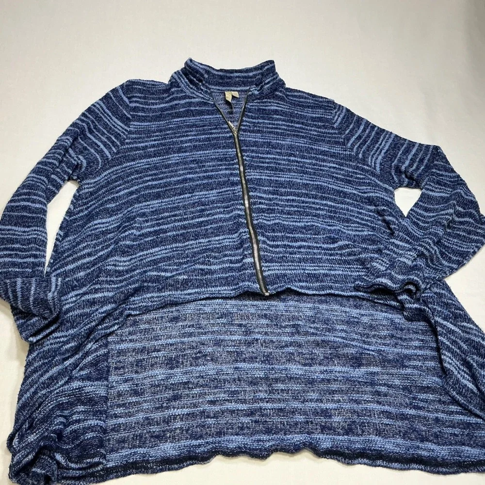 Striped Zip Up‎ Cardigan Hi-Lo Hem Lightweight Sweater Top XL